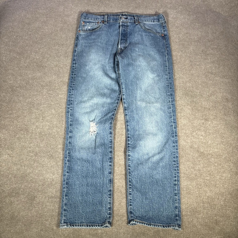 Levis 501 Jeans Mens 33x30 Original Fit Straight Medium Wash Blue Denim Stretch
